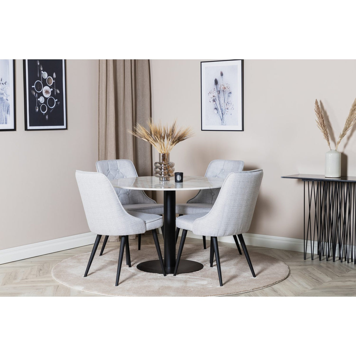 Estelle, Velvet Deluxe Rund matgrupp Svart,Ljusgrå, Svart, vit, ⌀106