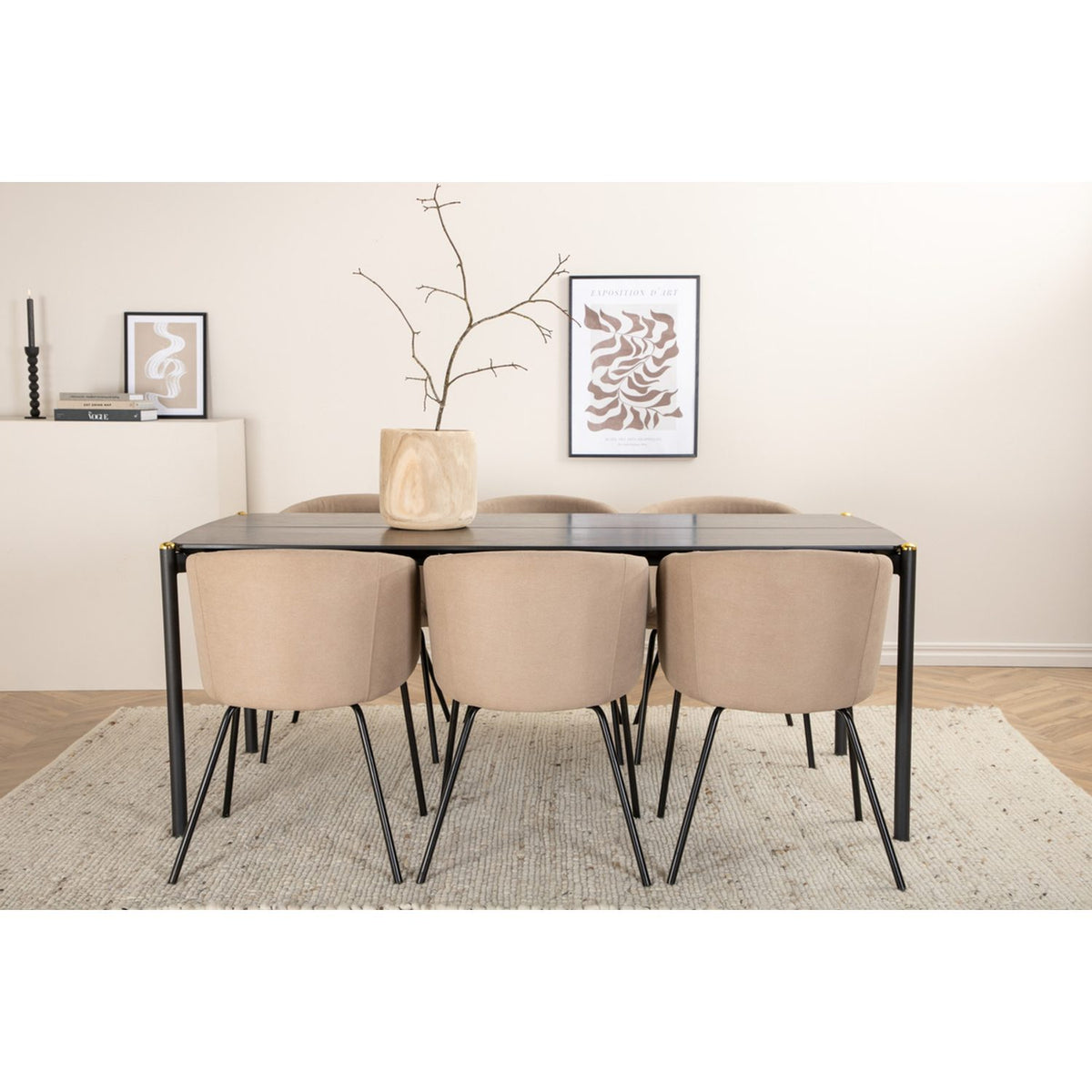 Pelle, Berit Rektangulär matgrupp Beige, Svart, Svart, 190 x 90