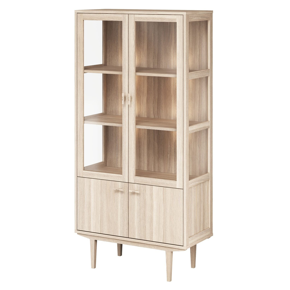 Vitrinskåp Nr.420 2st Glasdörrar & 2st Trädörrar inkl. Ljus 90x190 cm Vitoljad Ek