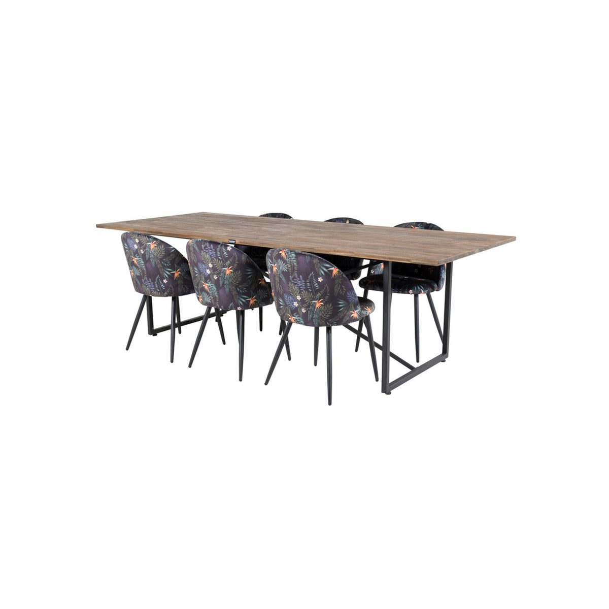 Padang, Velvet Rektangulär matgrupp Svart, Svart,Natur, 250 x 100