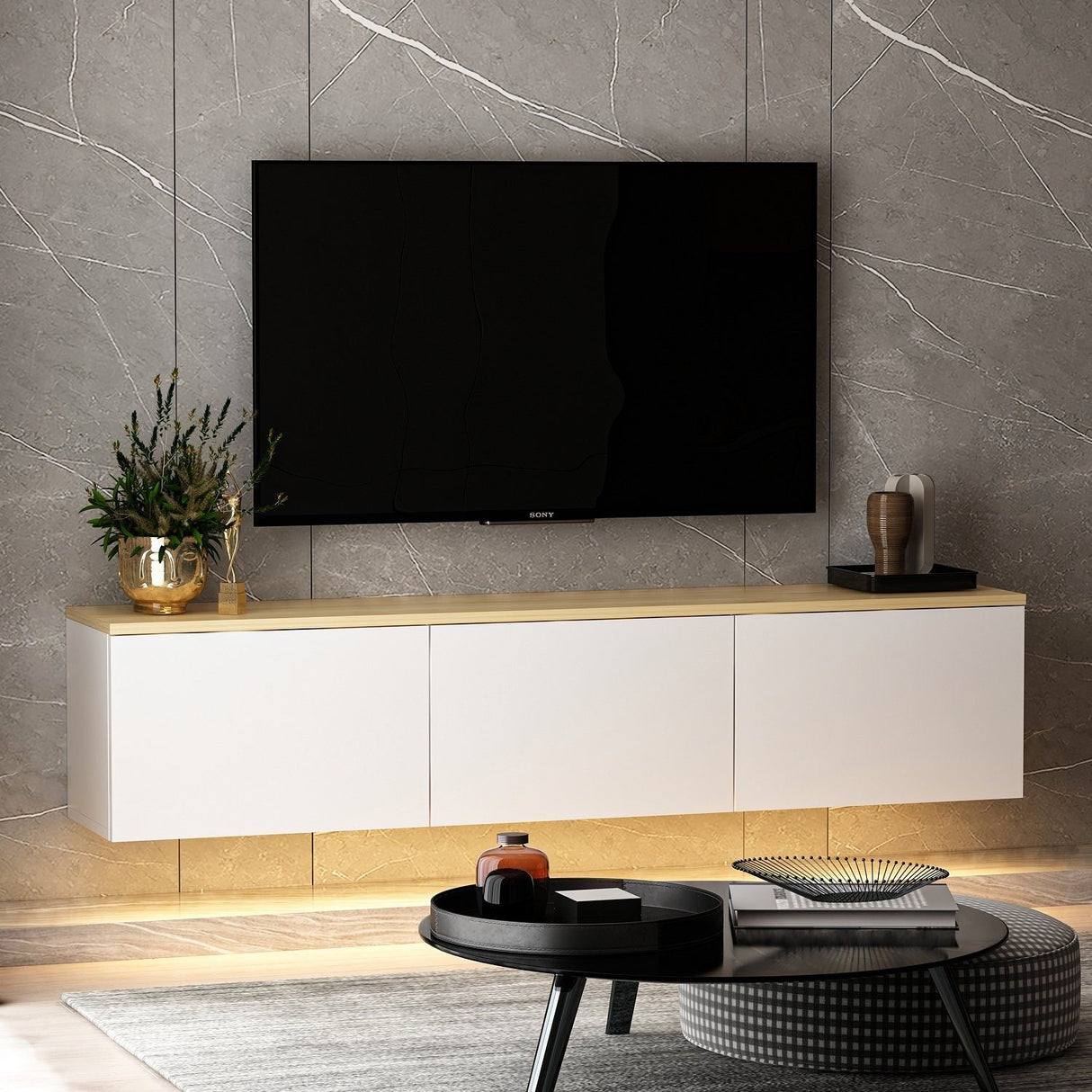 Reykjavik (160 x 35 x 32 cm) vit ek TV-bänk