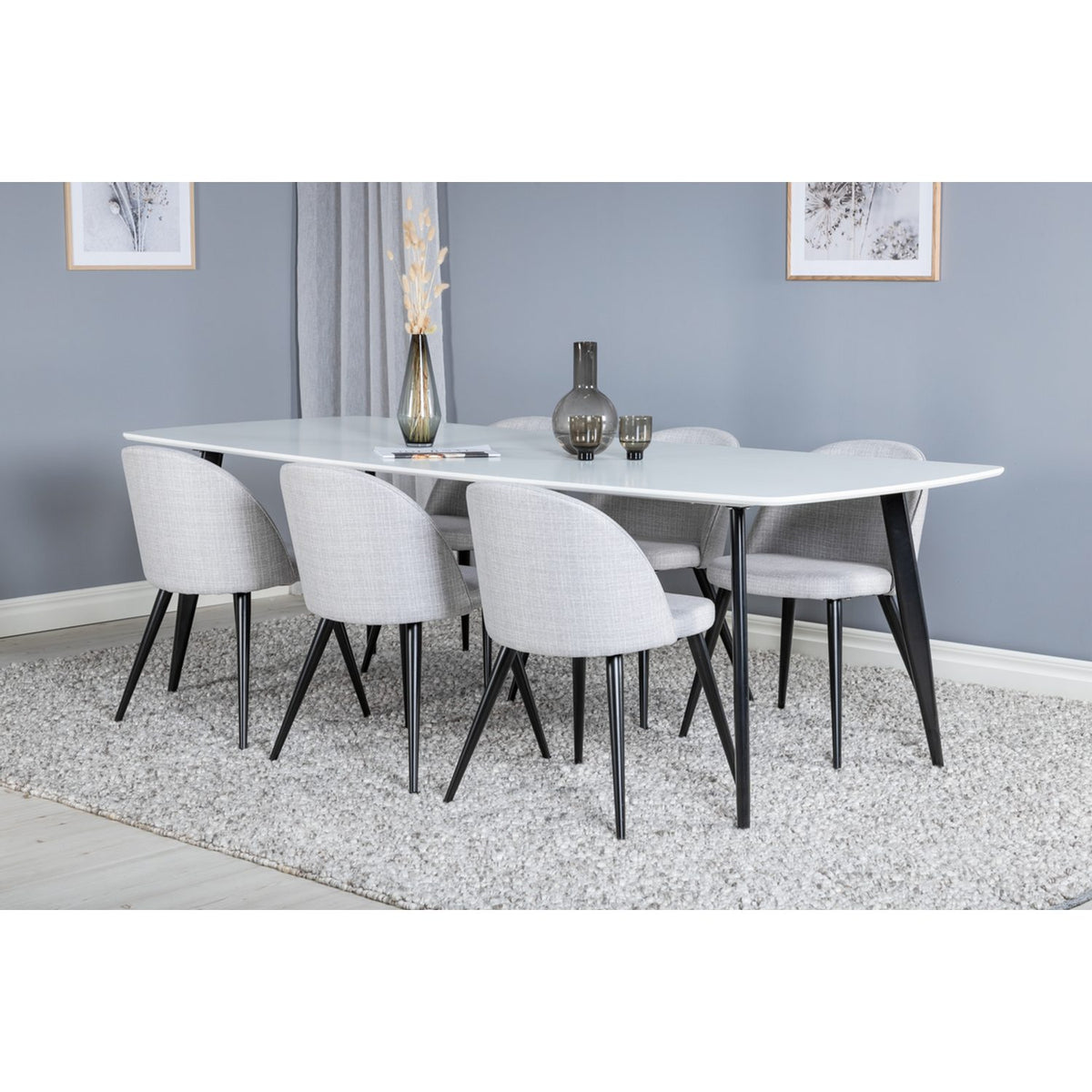 Polar, Velvet Rektangulär matgrupp Svart,Ljusgrå, Svart, Vit, 240 x 100