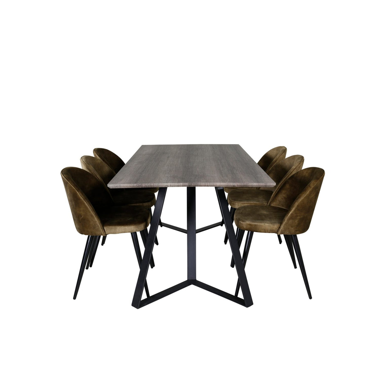 Marina, Velvet Rektangulär matgrupp Svart,Grön, Svart,Grå, 180 x 90