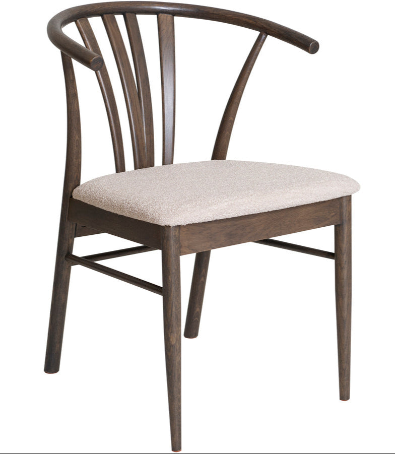 ARON Matstol i brunlackad ek, beige tyg