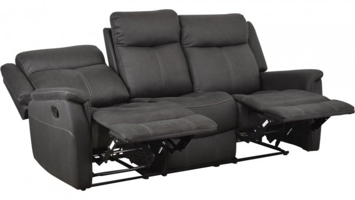 Falcon 3-Sits Reclinersoffa Grått Microfibertyg