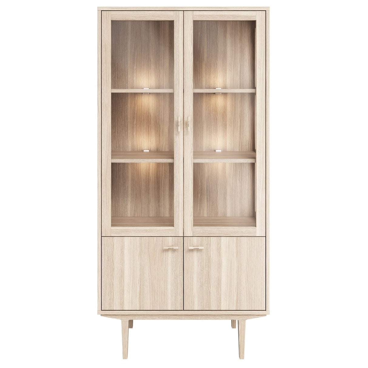 Vitrinskåp Nr.420 2st Glasdörrar & 2st Trädörrar inkl. Ljus 90x190 cm Vitoljad Ek