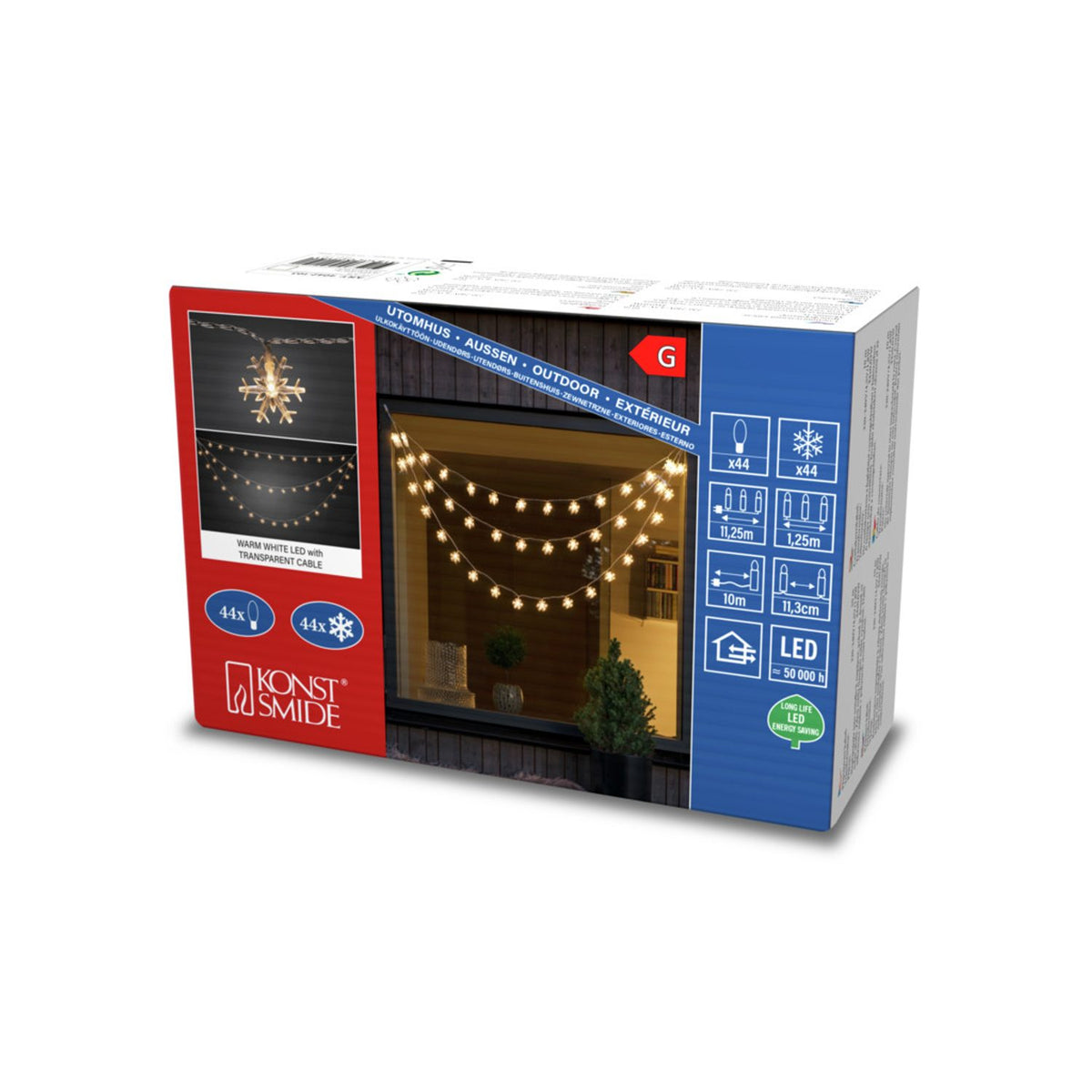 Gardin Snöflingor 44 Varmvita LED Ljusslinga Ute