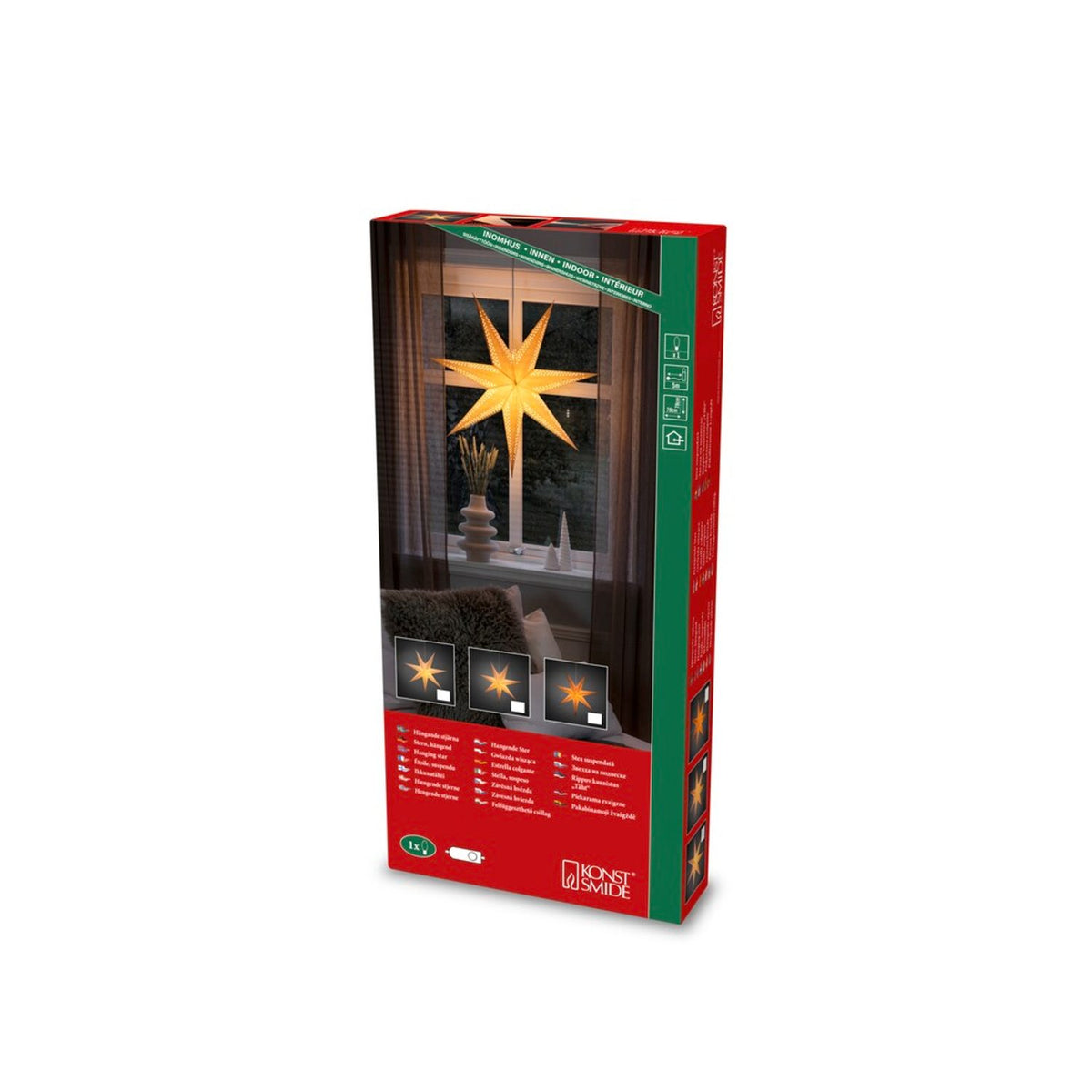 Hängande Papper 78x78x18 cm med Sladdställ Julstjärna Inne Vit