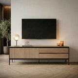 Lorenza (180 x 55 x 40 cm) TV-bänk Naturlig ekträ svart svart