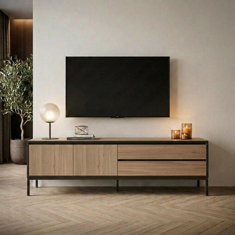 Lorenza (180 x 55 x 40 cm) TV-bänk Naturlig ekträ svart svart