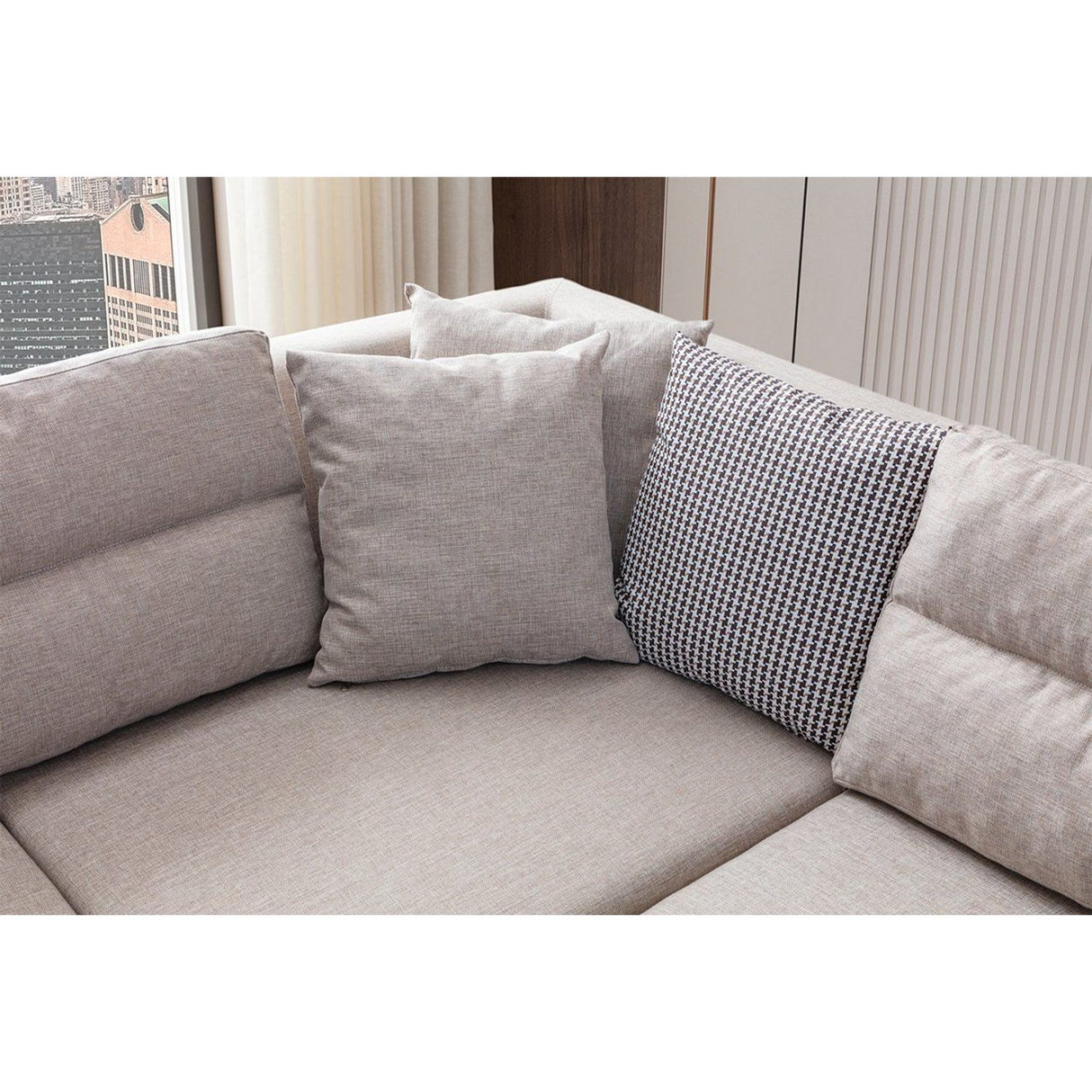 Porto (230 x 90 x 150 cm) Hörnsoffa-bäddsoffa Creme, Vänster