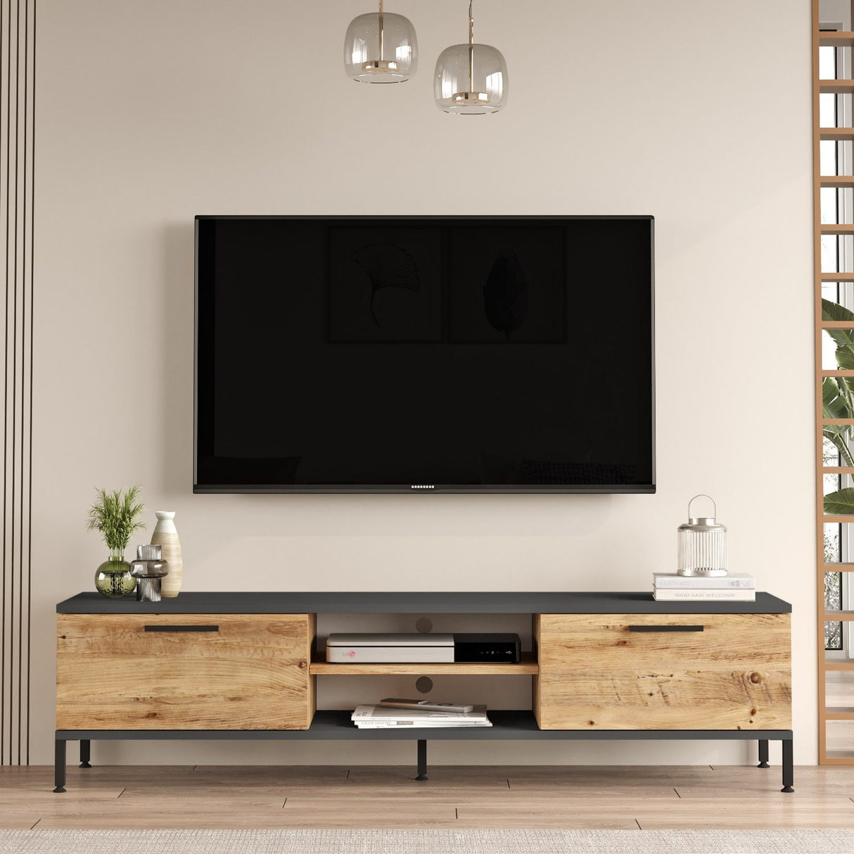 Maputo (160 x 39,1 x 35 cm) Atlantisk furu Antracit TV-enhet