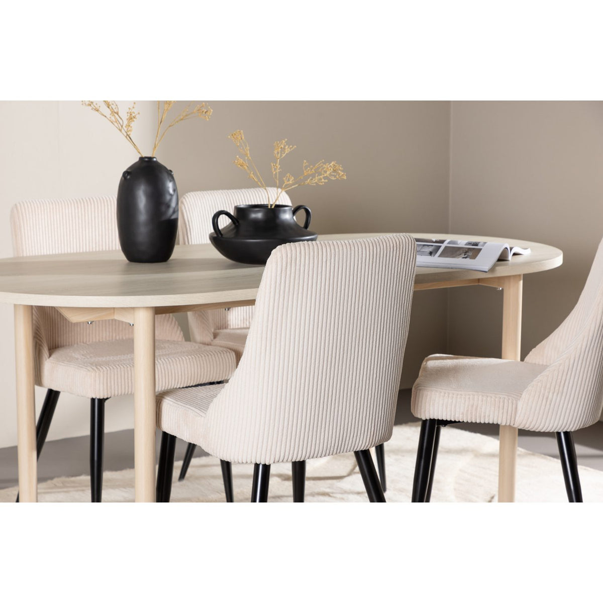 Andy, Leone Ovalt matgrupp Beige,Svart, Vitlaserad, 180 x 90