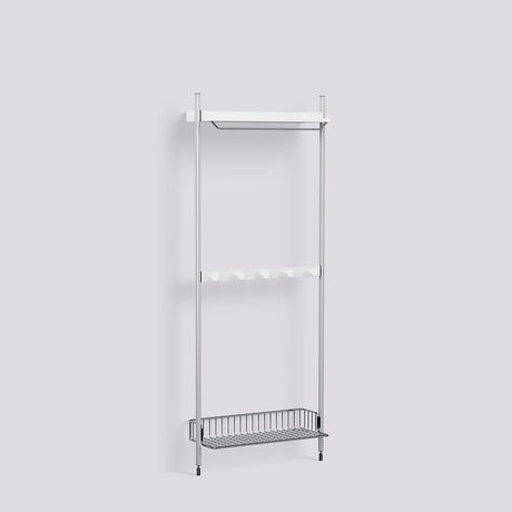 Pier System 1041 1 sektion 82 × 31,5 × 209 cm Hyllsystem PS White, Klaranodiserad aluminium, Förkromad ståltråd