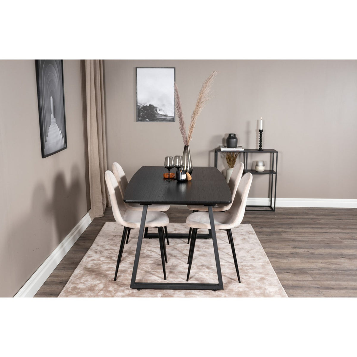 Inca, Polar Rektangulär matgrupp Beige,svart, Svart, 160 x 85