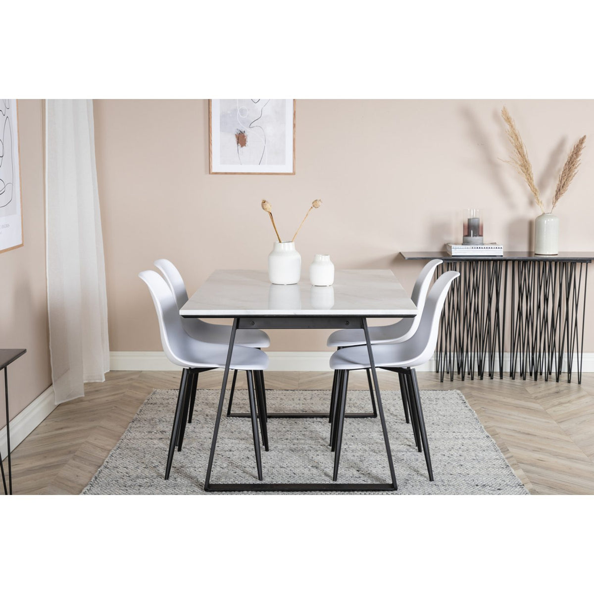 Estelle, Polar Rektangulär matgrupp Svart, vit, Svart, vit, 140 x 90