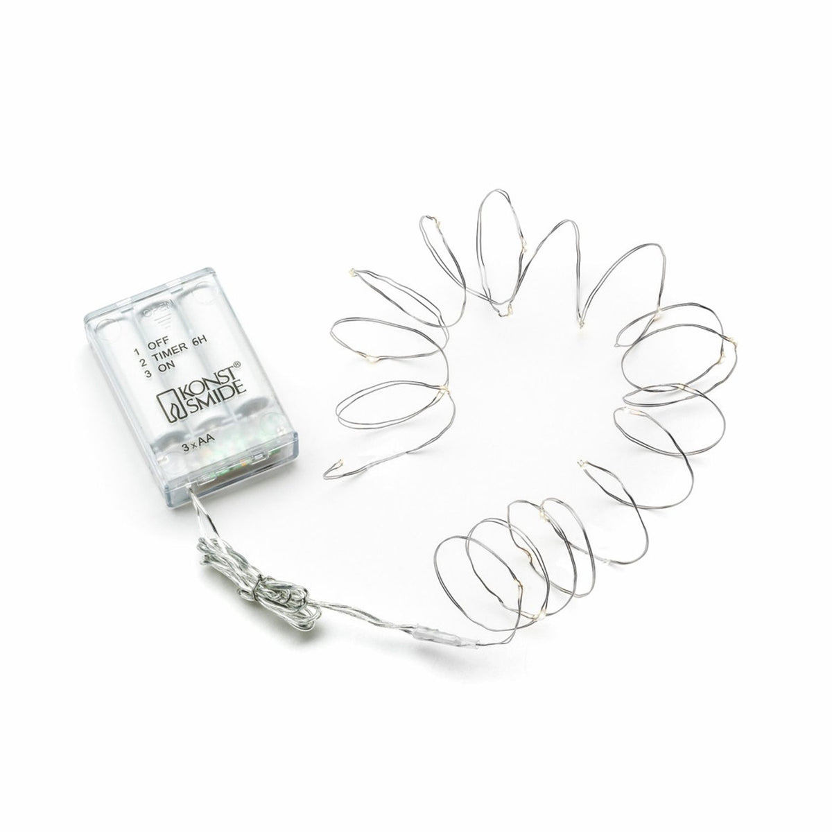 Metallisk LED Timer 6h Ljusslinga Inomhus 20 Lampor (1.9m), Varmvit/Silverfärgad