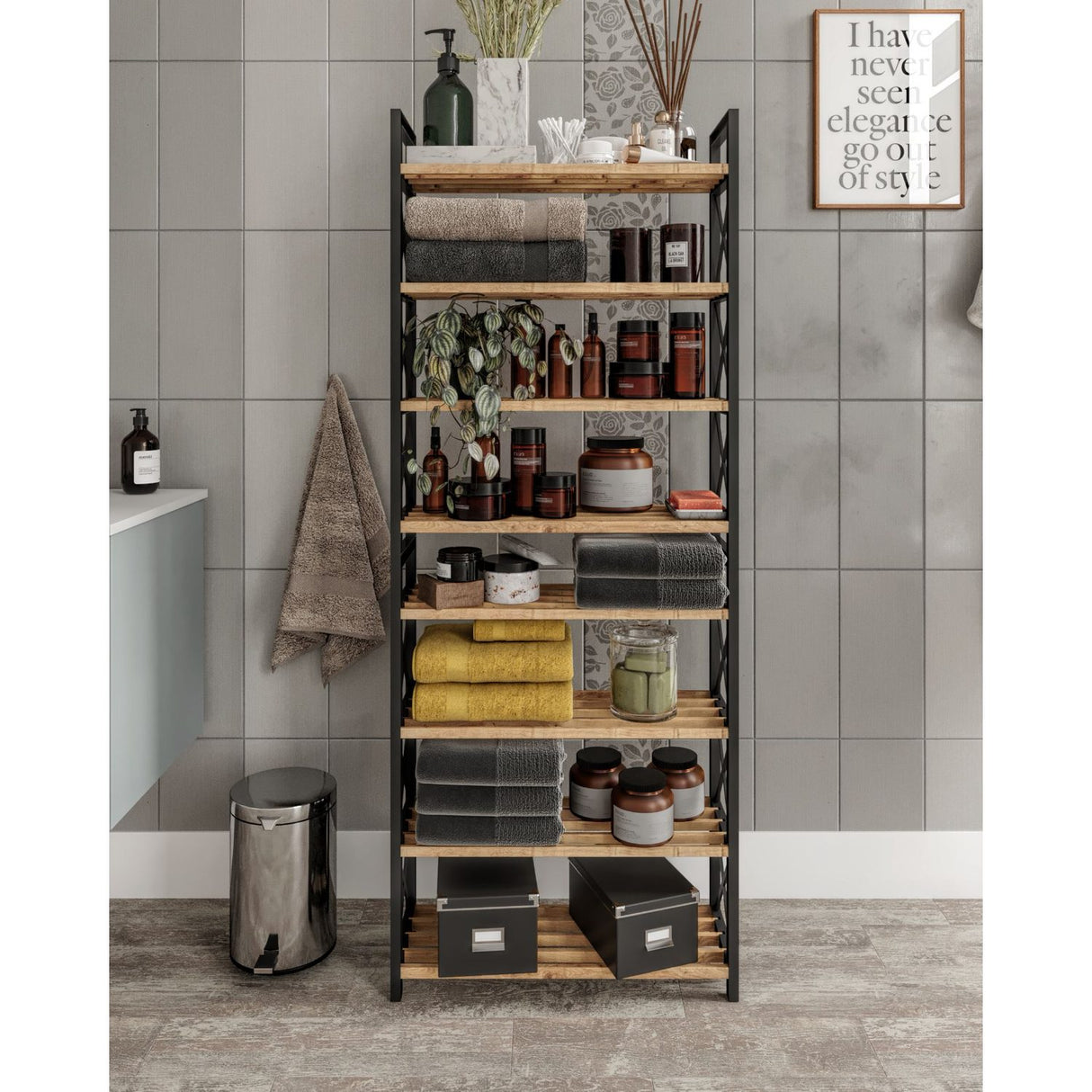 Plast Badrum 8 (46 x 128 x 18 cm) Svart Hylla för flera ändamål