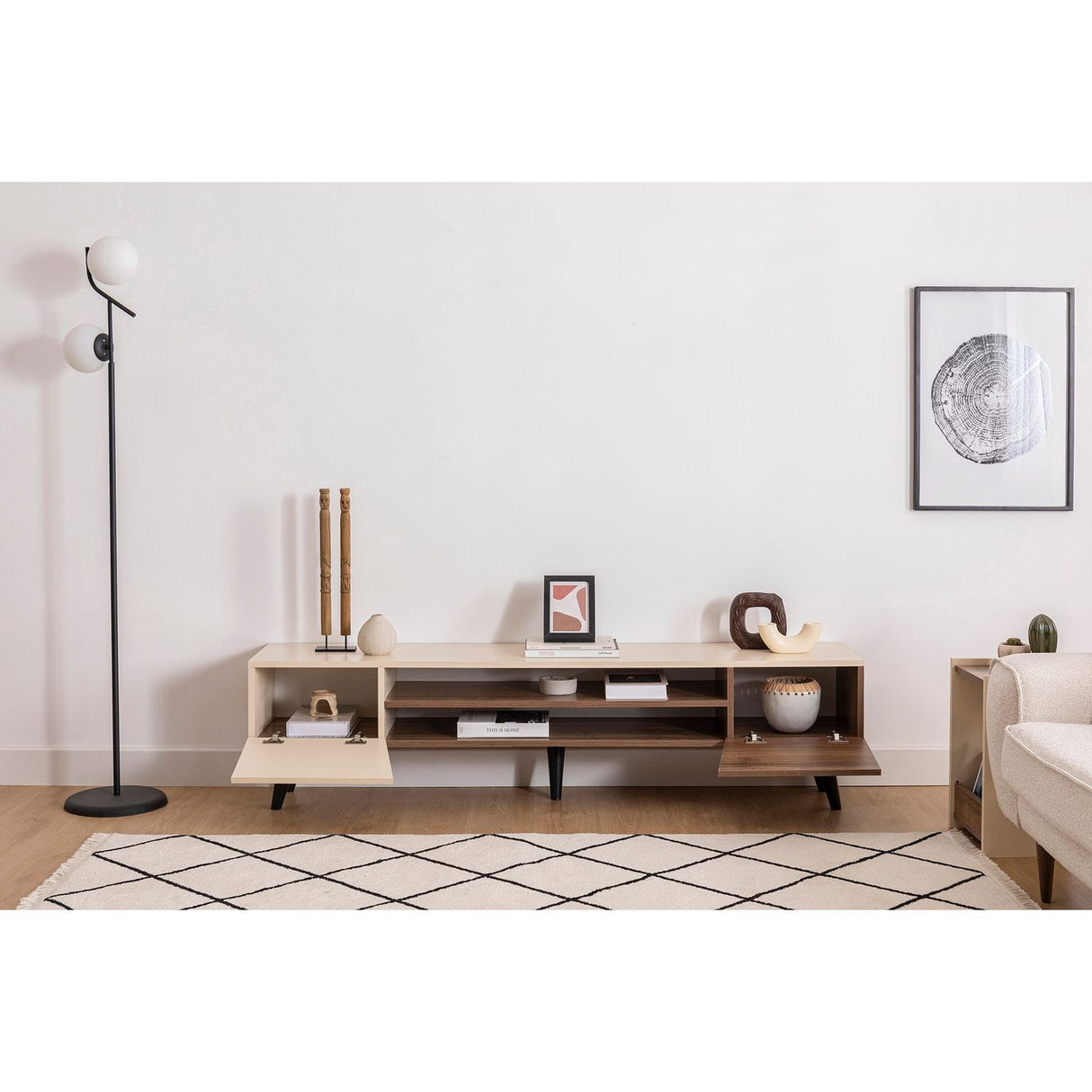 Malmö Valnöt / Beige (180 x 45 x 37 cm) TV-bänk