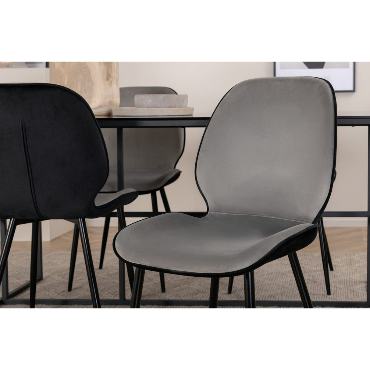 Leif, Emma Rektangulär matgrupp Svart,Grå, Svart, 200 x 90