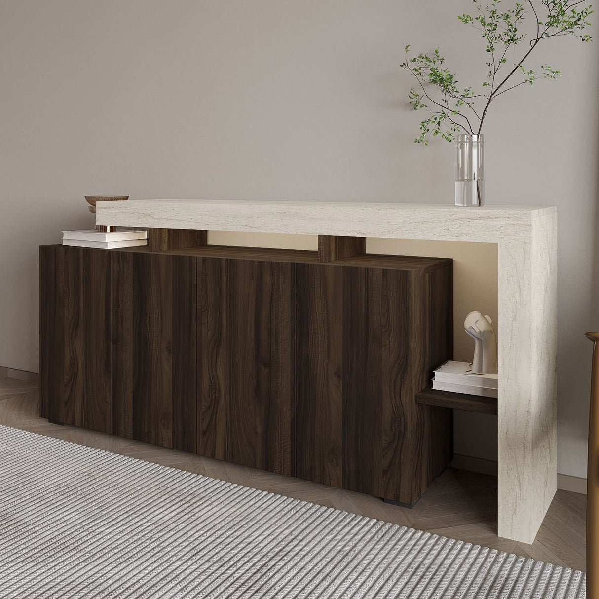 Cork (170 x 80 x 35 cm) Konsolbord Travertin, valnöt