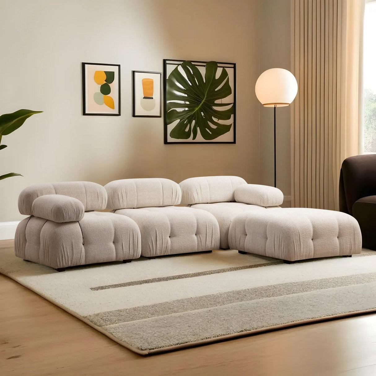 Vienna Beige L1-O1-1R-PUF (288 x 95 x 75 cm) Hörnsoffa Creme