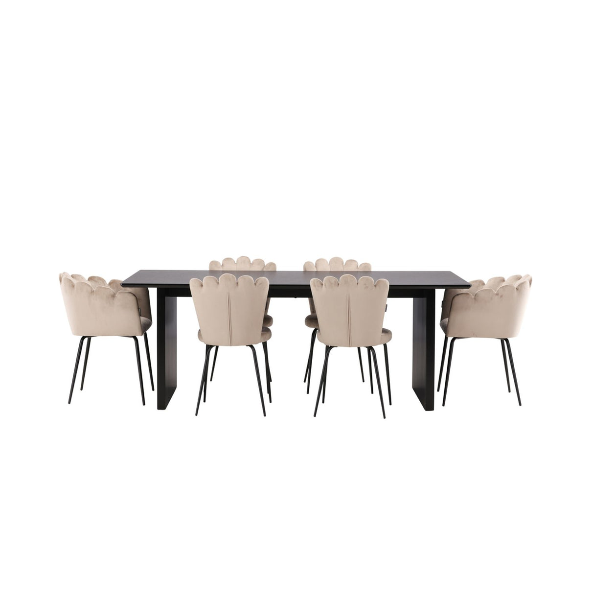 Vail, Limhamn Rektangulär matgrupp Beige, Svart, Svart, 200 x 100