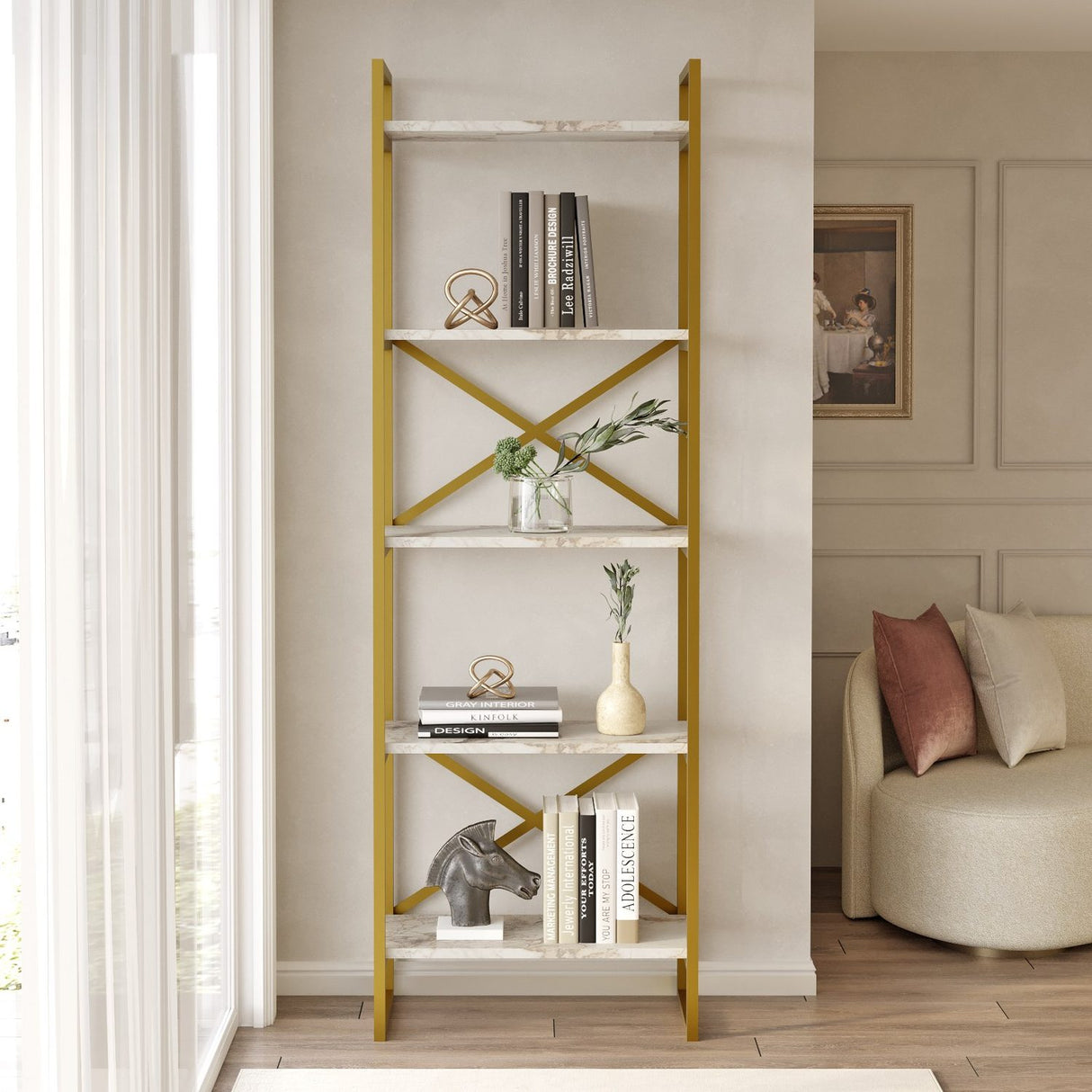 Asmara Bokhylla Marmor / Guld