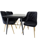 Gold, Velvet Deluxe Rektangulär matgrupp Svart, Guld, Svart, 180 x 85