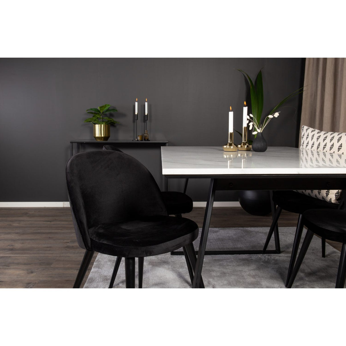 Estelle, Velvet Rektangulär matgrupp Svart, Svart,Vitt, 140 x 90