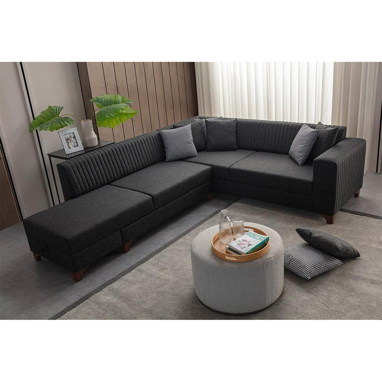 Harare (125 x 190 cm) Bäddsoffa, hörn Antracit, Vänster
