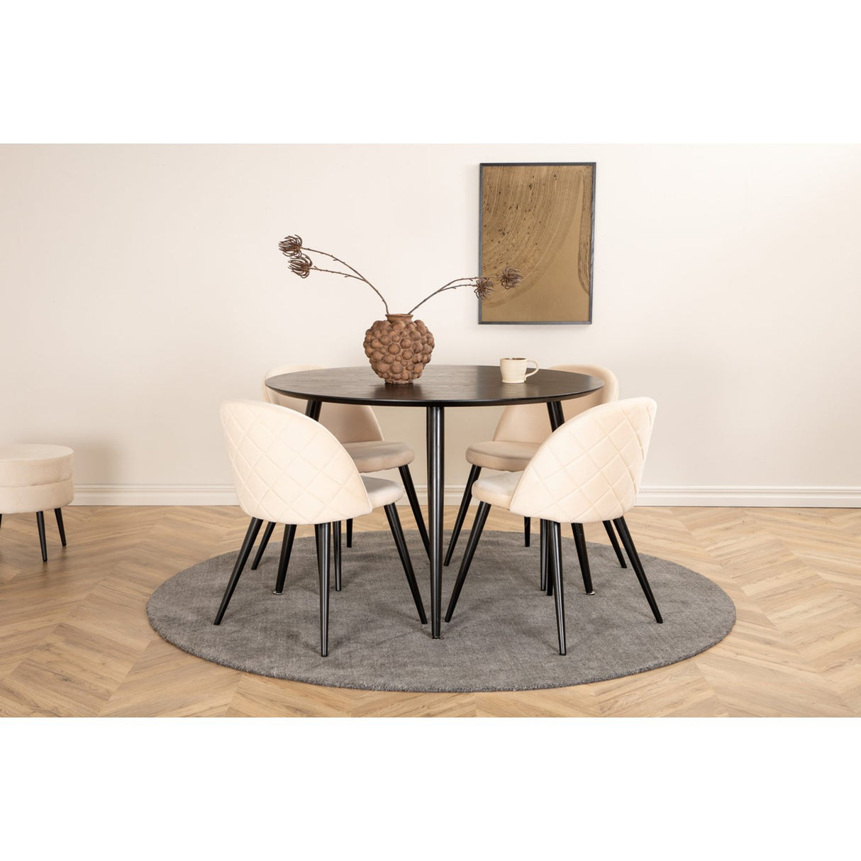 Dipp, Velvet Rund matgrupp Beige, Svart, Svart, ⌀115