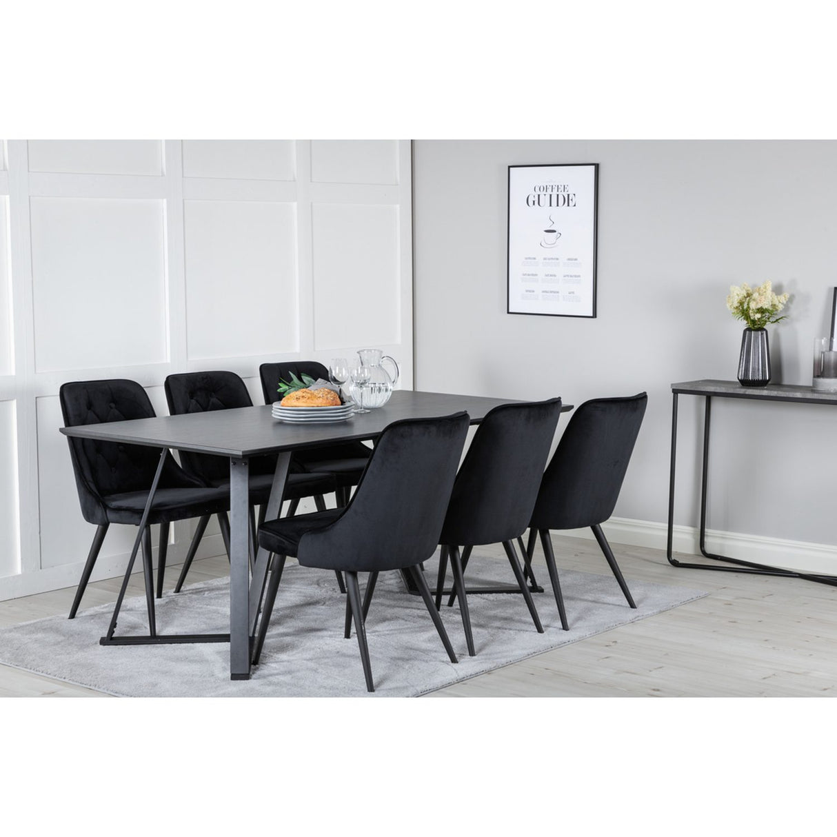 Marina, Velvet Deluxe Rektangulär matgrupp Svart, Svart, 180 x 90