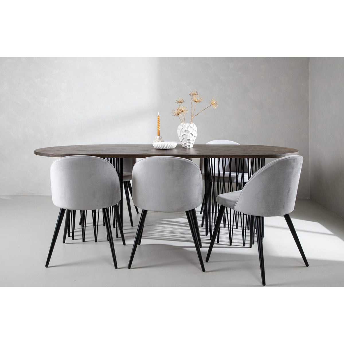 Stone, Velvet Rektangulär matgrupp Svart,Grå, Svart, Mocka, 220 x 100