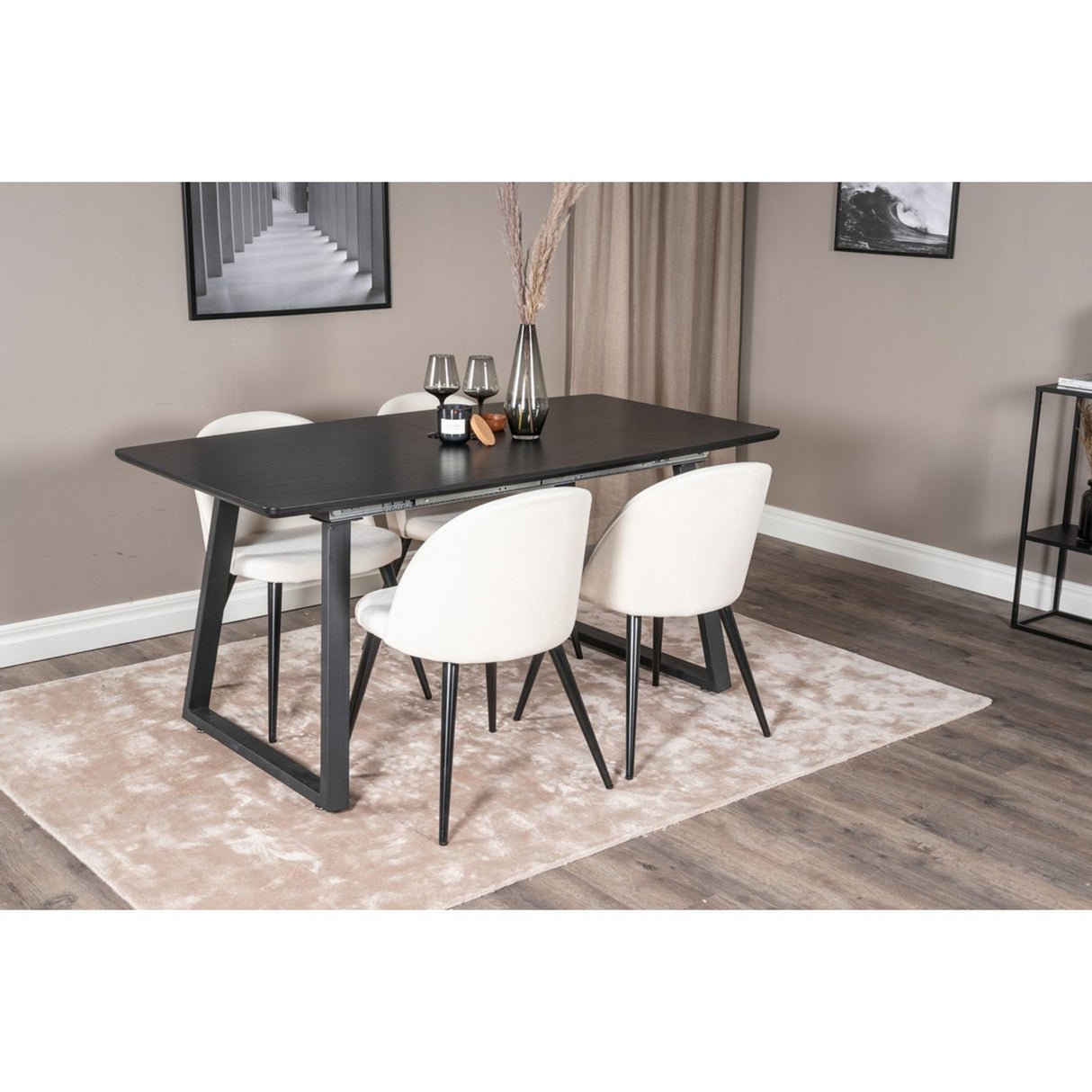 Inca, Velvet Rektangulär matgrupp Svart,Crème, Svart, 160 x 85
