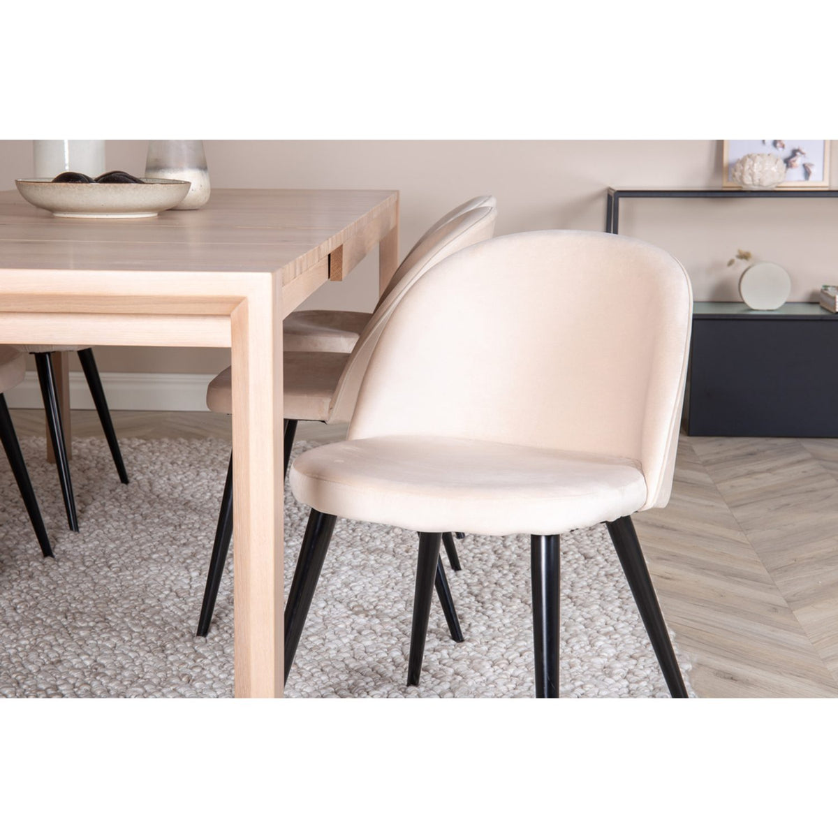 Slider, Velvet Rektangulär matgrupp Beige,Svart, Vitlaserad, 170 x 95