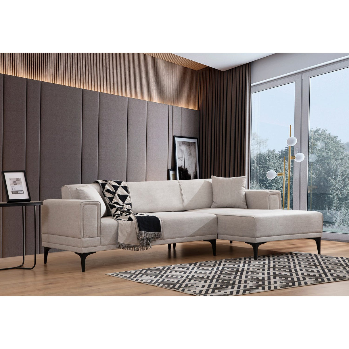 Hanoi (250-140 x 85 x 77 cm) Hörnsoffa-bäddsoffa Ecru, Höger