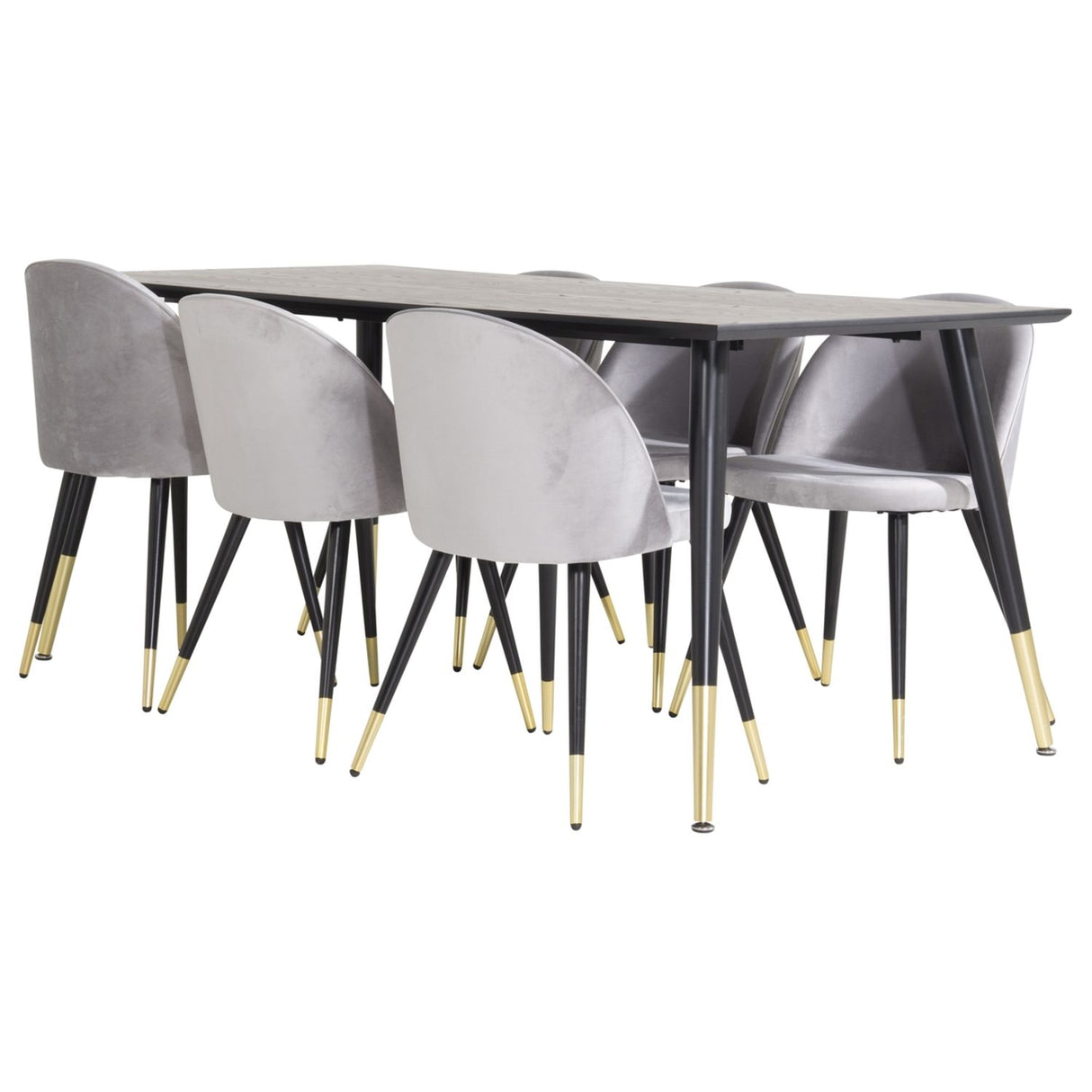 Dipp, Velvet Rektangulär matgrupp Svart,Guld,Grå, Svart, guld, 180 x 90