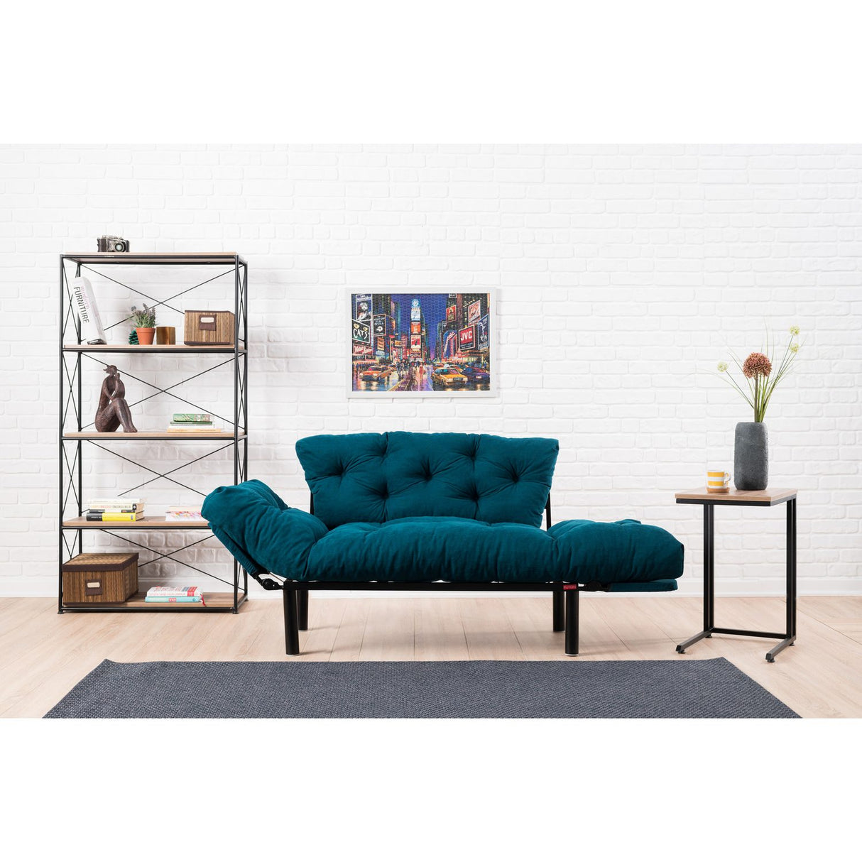 Helsingfors (155 x 85 x 70 cm) 2-sits bäddsoffa Petrolblå