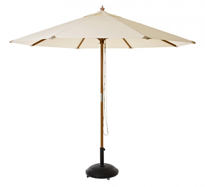 Capri Parasoll 3 m Rund Vit/Teak