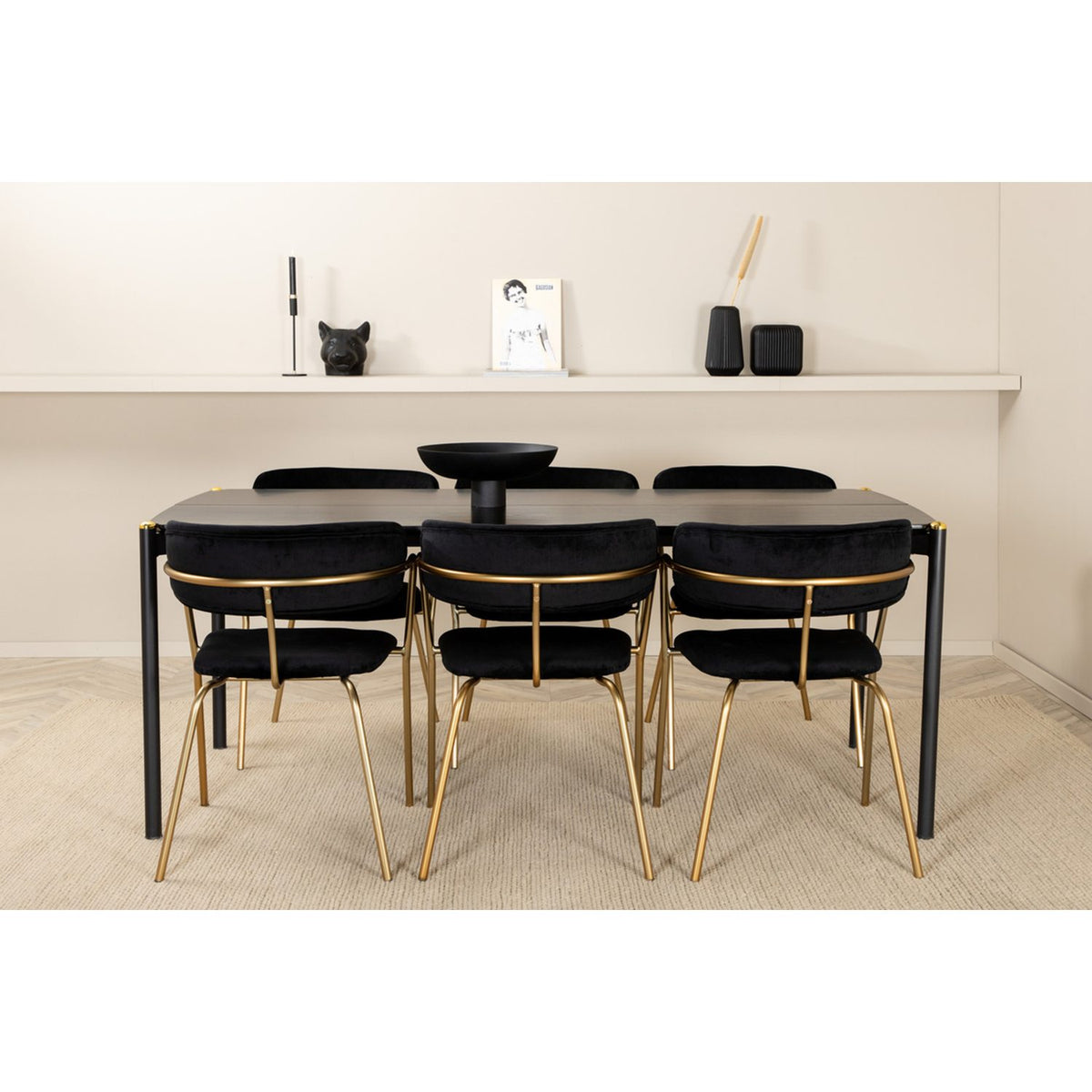 Pelle, Arrow Rektangulär matgrupp Svart, guld, Svart, 190 x 90