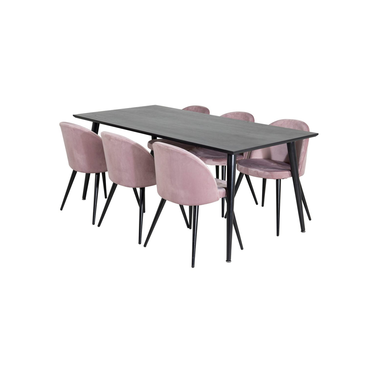 Dipp, Velvet Rektangulär matgrupp Svart,Dammrosa, Svart, 180 x 90