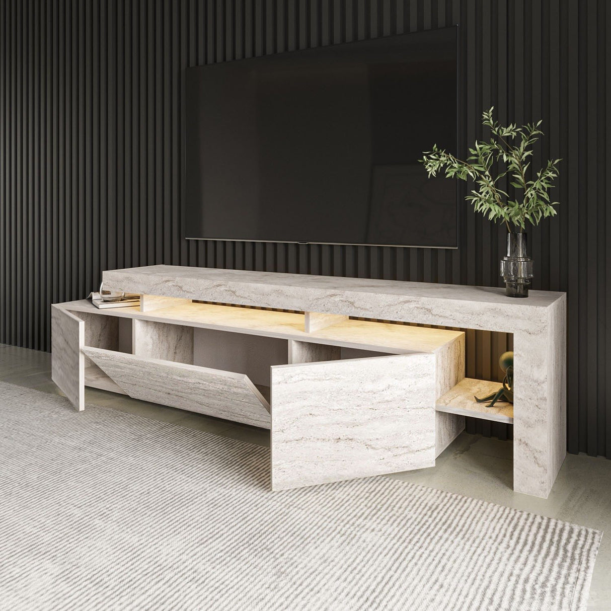 Helsingfors (192 x 53 x 37 cm) travertin TV-bänk