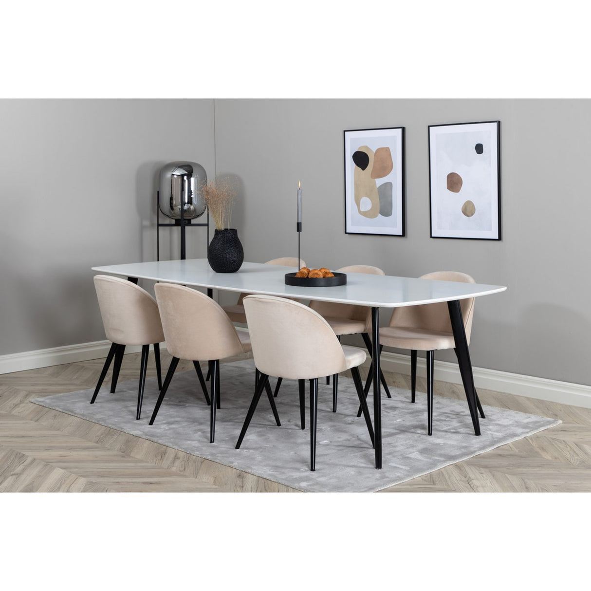 Polar, Velvet Rektangulär matgrupp Beige,Svart, Svart, Vit, 240 x 100