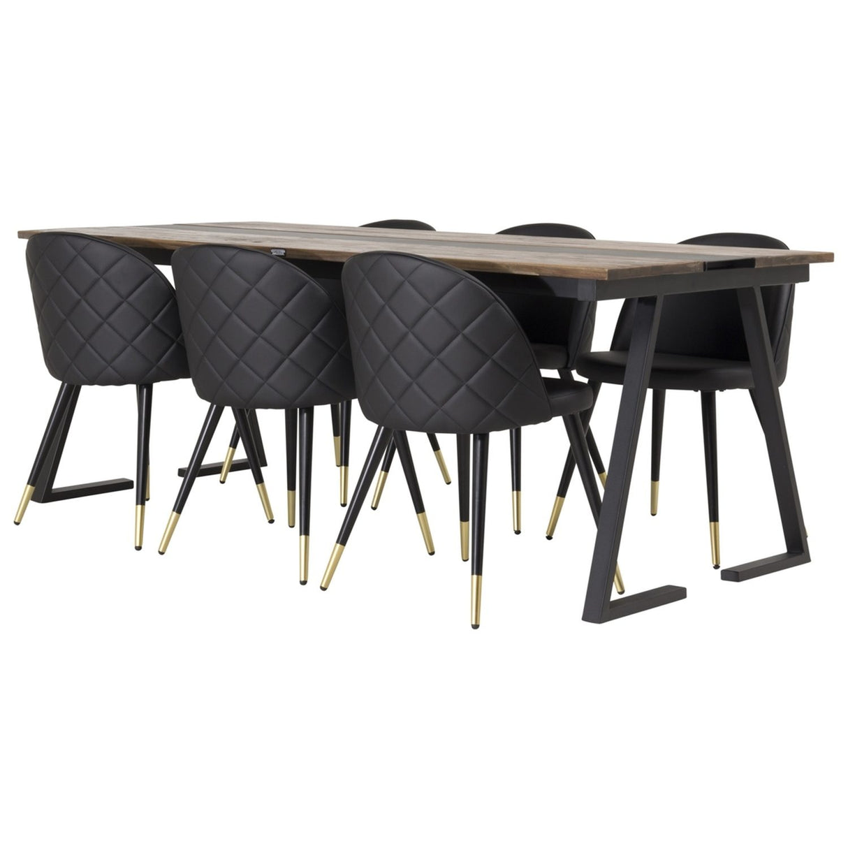Jakarta, Velvet Rektangulär matgrupp Svart,Guld, Svart, Natur, 200 x 90