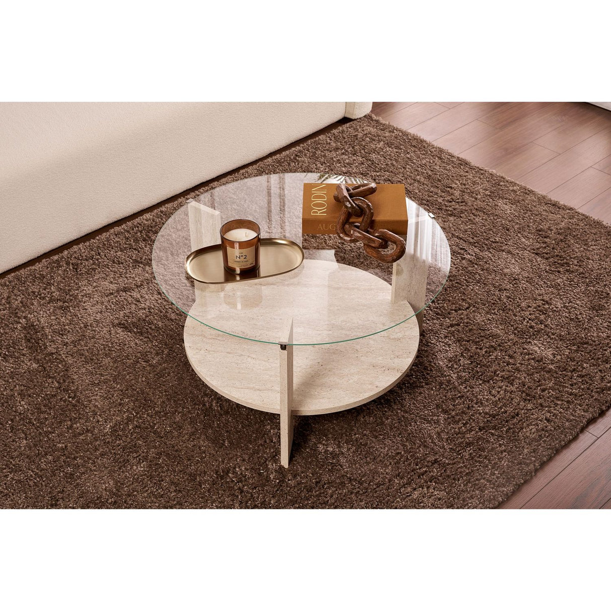 Pazzi Soffbord Travertin / Transparent