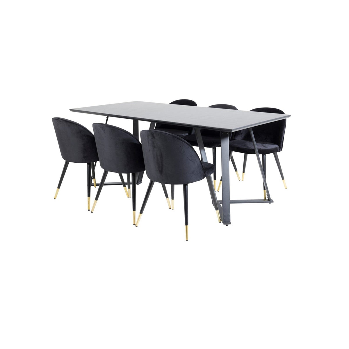 Marina, Velvet Rektangulär matgrupp Svart,Guld, Svart, 180 x 90