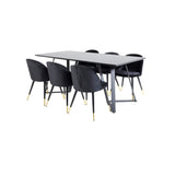 Marina, Velvet Rektangulär matgrupp Svart,Guld, Svart, 180 x 90