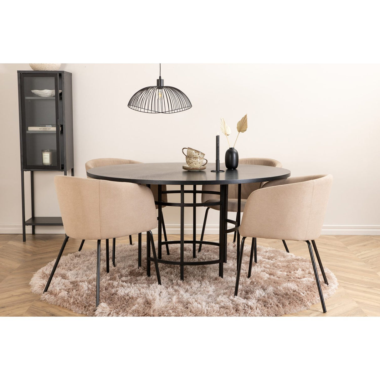 Copenhagen, Berit Rund matgrupp Beige, Svart, Svart, ⌀140