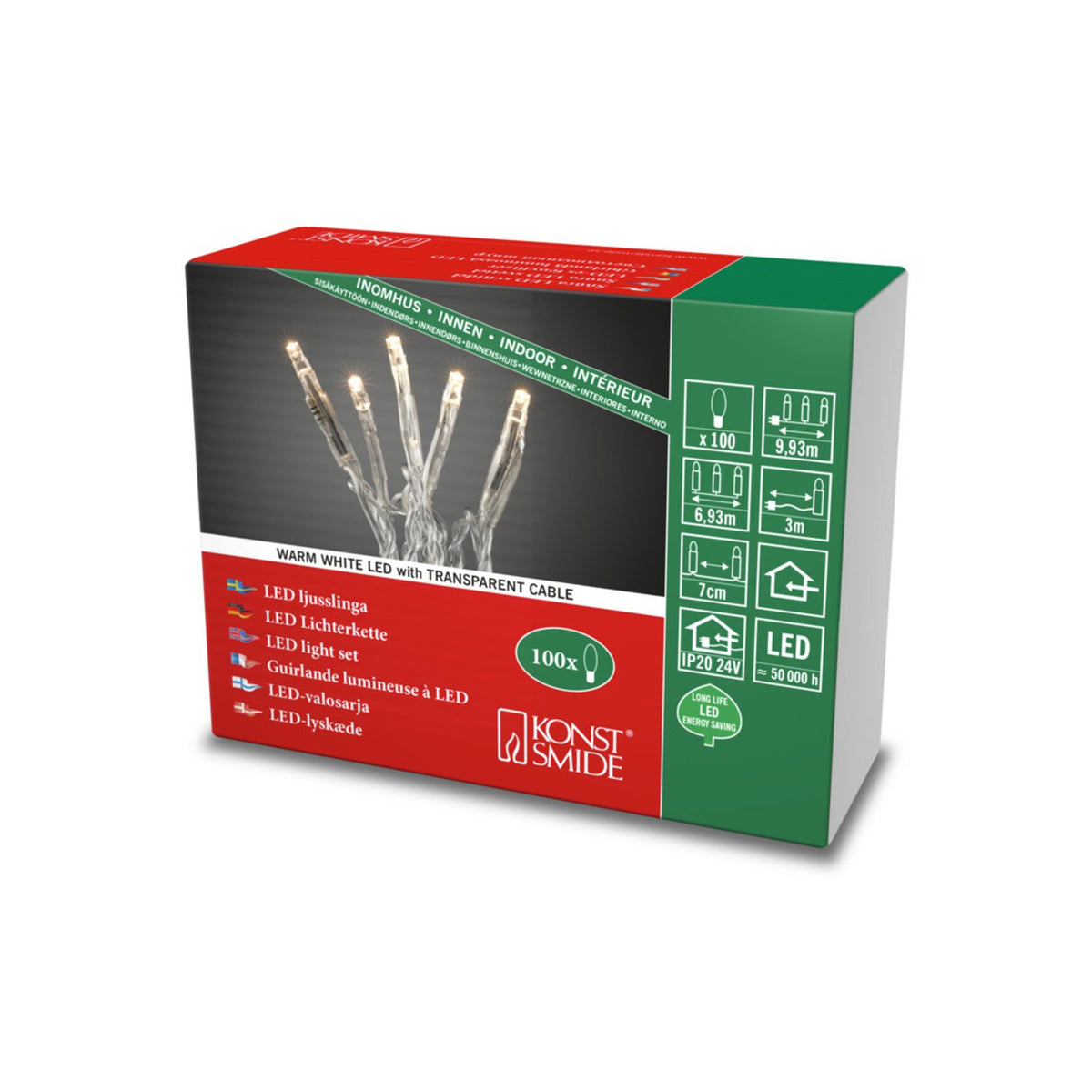 LED Dubbelledad med Transformator Ljusslinga Inomhus 100 Lampor (6.93m), Varmvit/Transparent Kabel
